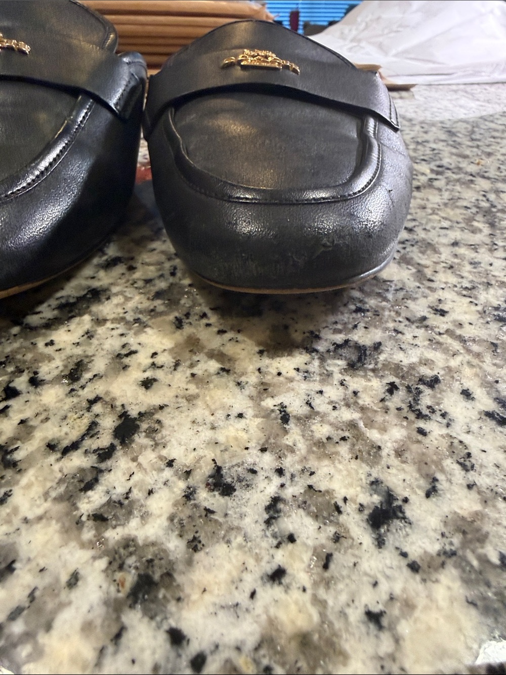 Coach Black Leather Slip-On Mule Loafers with Gold Logo - Picture 4 of 6